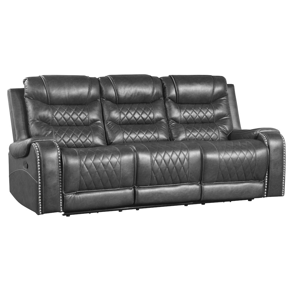 Putnam Faux Leather Double Reclining Sofa In Gray. Picture 3