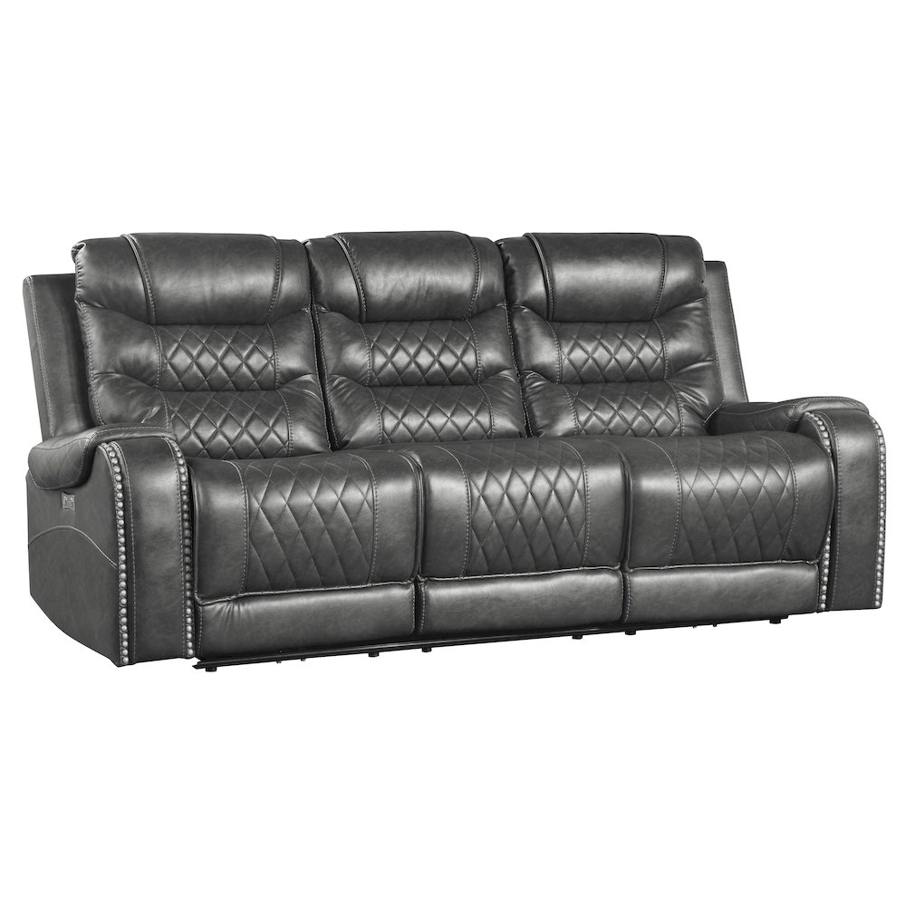 Putnam Faux Leather Double Reclining Sofa In Gray. Picture 1
