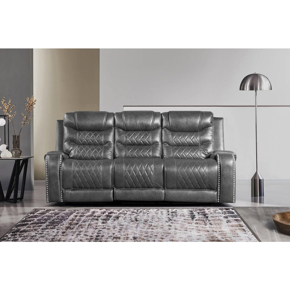 Putnam Faux Leather Double Reclining Sofa In Gray. Picture 2