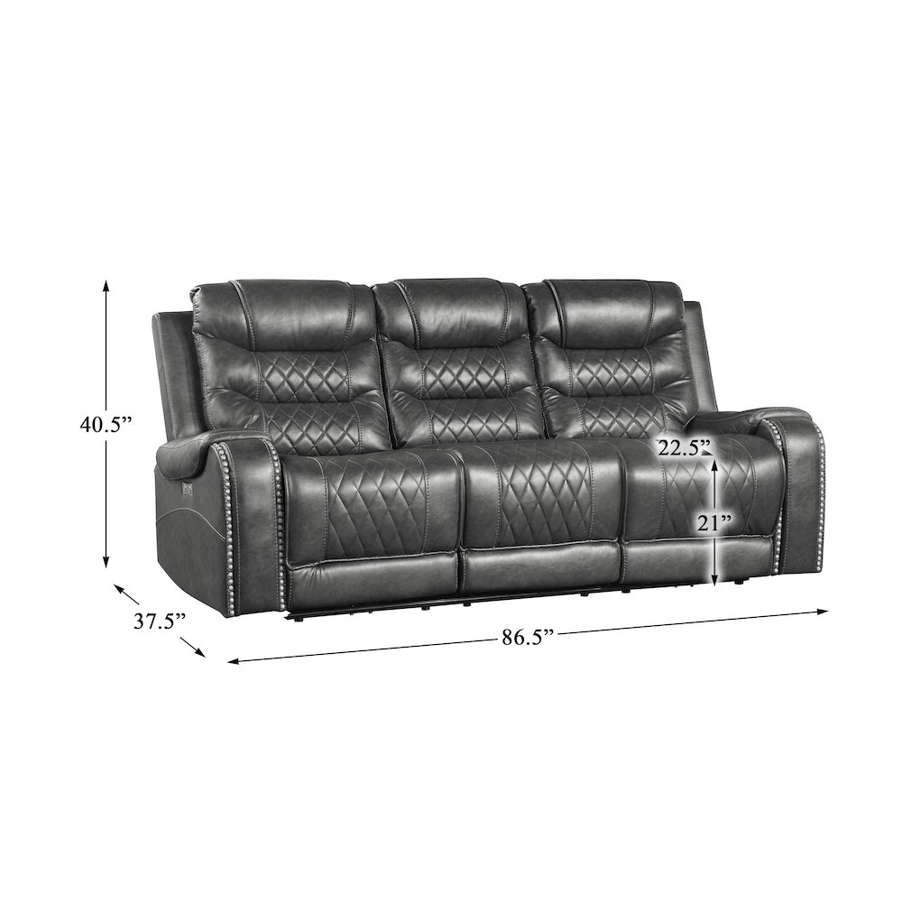 Putnam Faux Leather Double Reclining Sofa In Gray. Picture 7