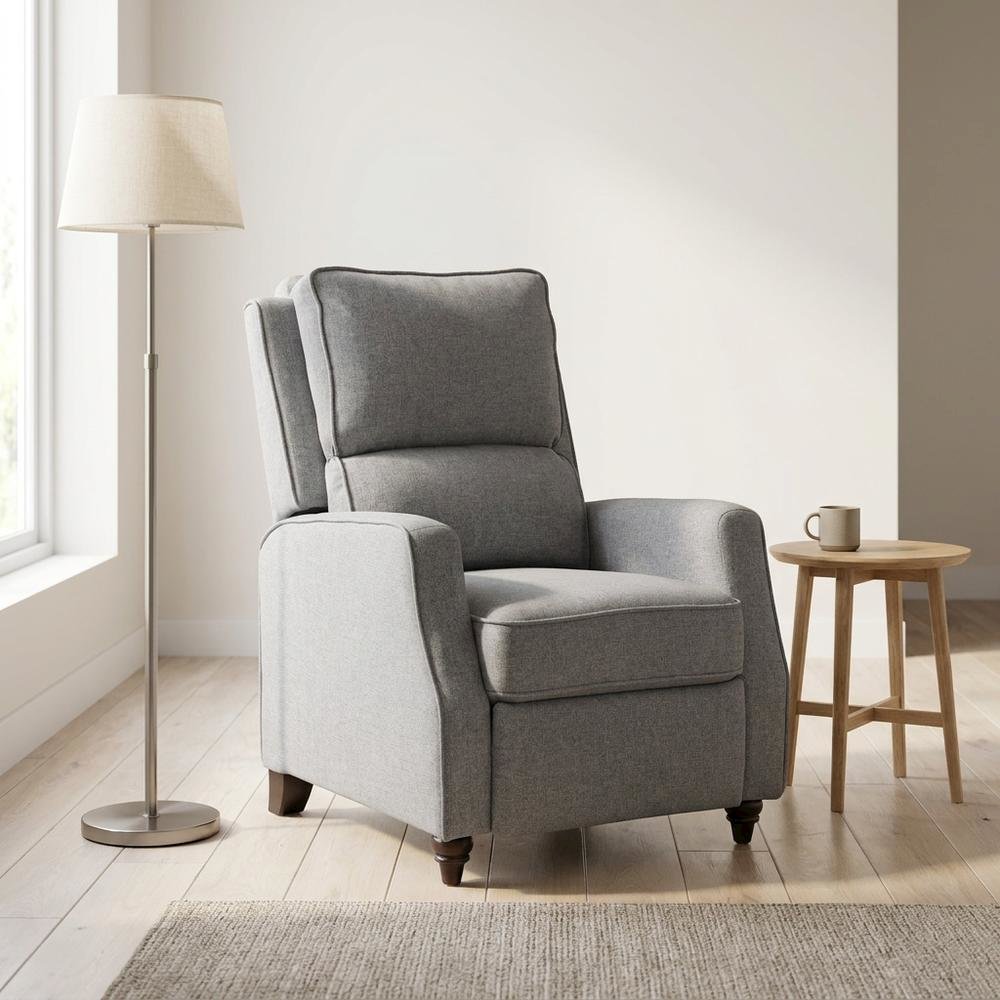 Textured Pushback Manual Recliner Chair for Living Room or Bedroom, Gray. Picture 2