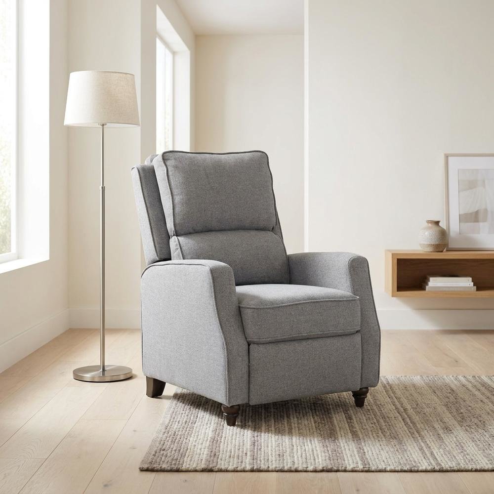 Textured Pushback Manual Recliner Chair for Living Room or Bedroom, Gray. Picture 4