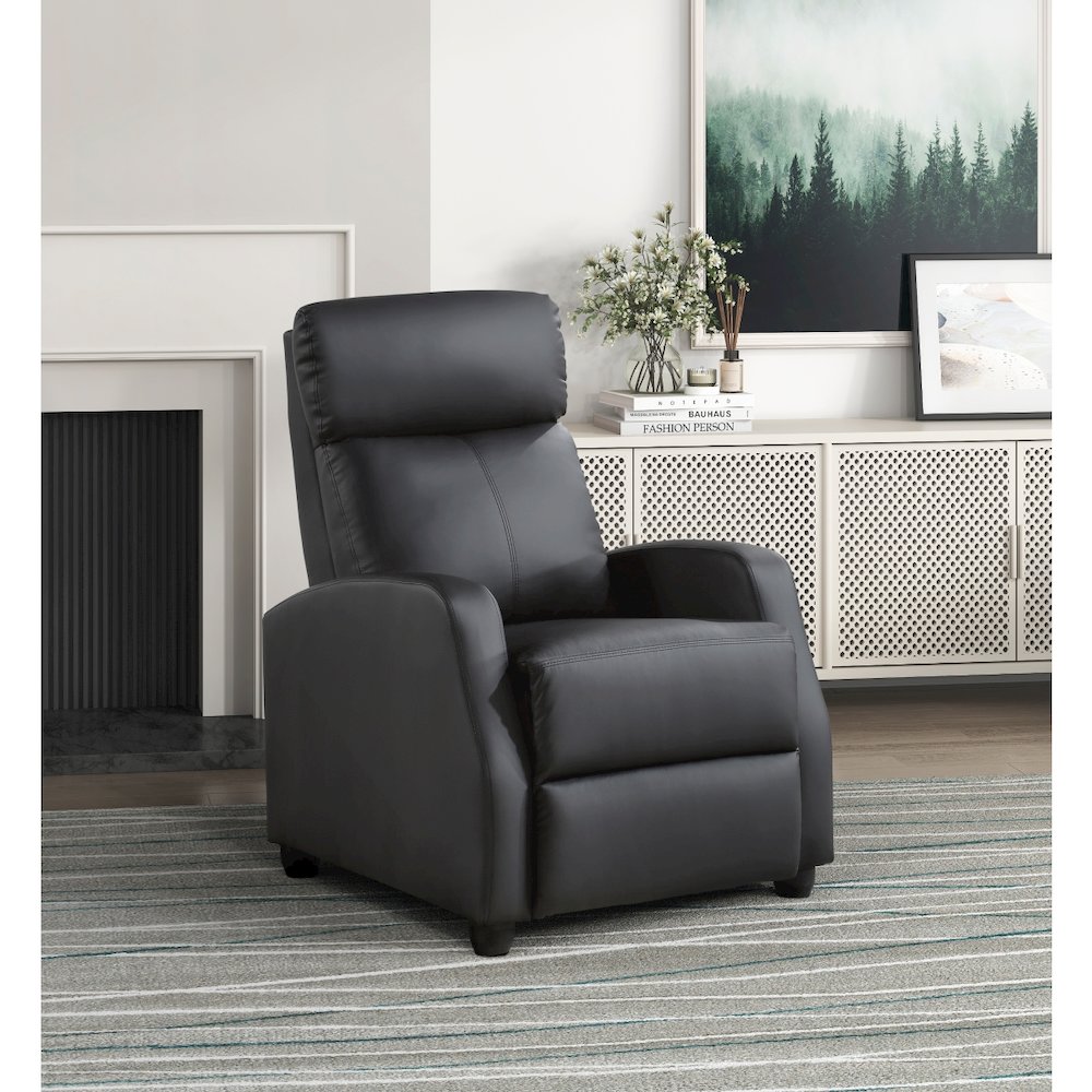 Lexicon Greenfield Faux Leather Push back Recliner in Black. Picture 2