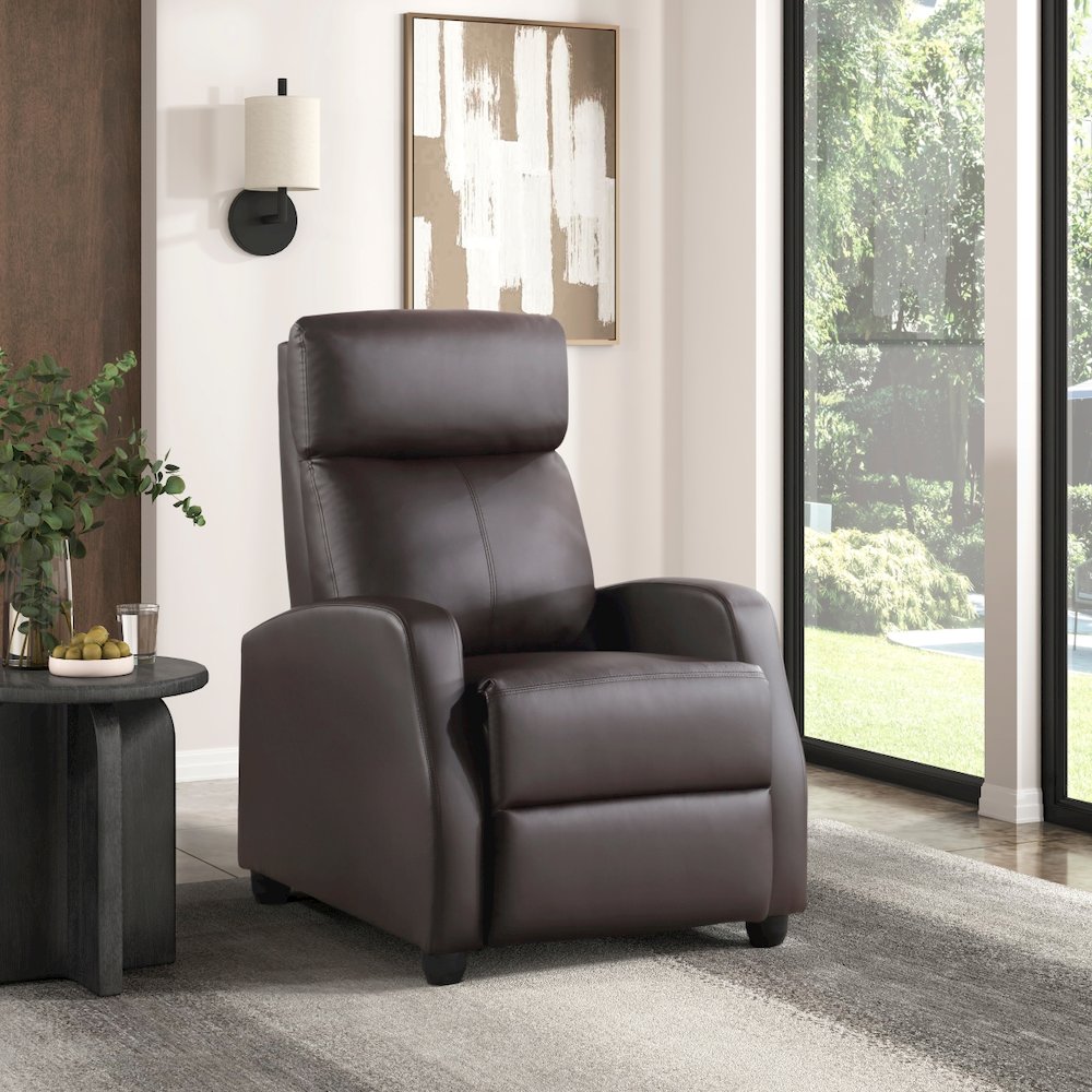 Lexicon Greenfield Faux Leather Push back Recliner in Dark Brown. Picture 2