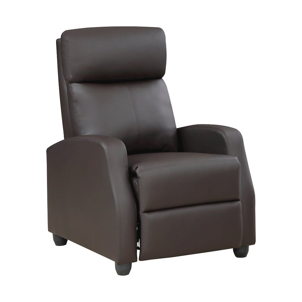 Lexicon Greenfield Faux Leather Push back Recliner in Dark Brown. Picture 1