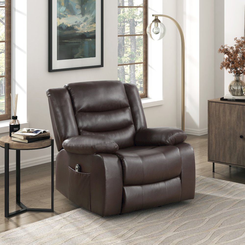 Lexicon Carson Faux Leather Power Lift Chair in Dark Brown. Picture 2
