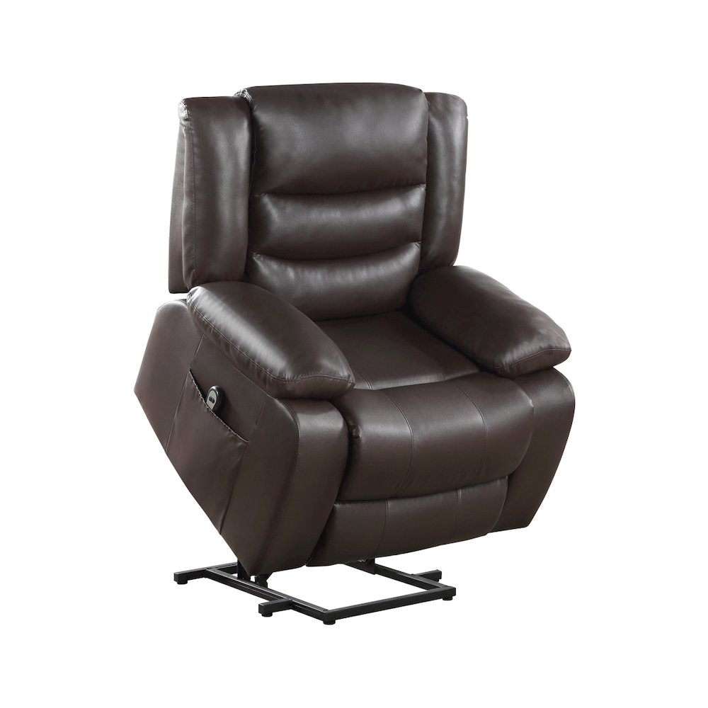 Lexicon Carson Faux Leather Power Lift Chair in Dark Brown. Picture 1