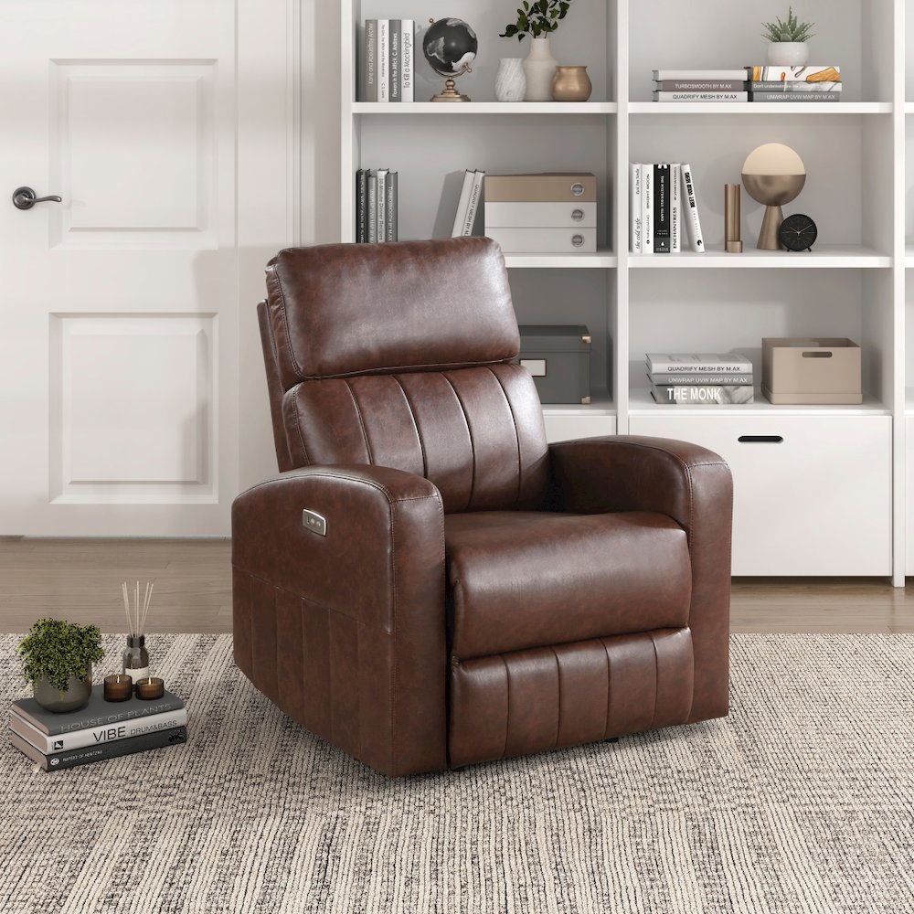 Lexicon Wheaton Faux leather Power Lift Chair in Brown. Picture 2