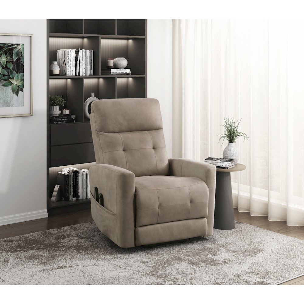 Lexicon Wichita Textured Fabric Power Lift Chair in Brown. Picture 2