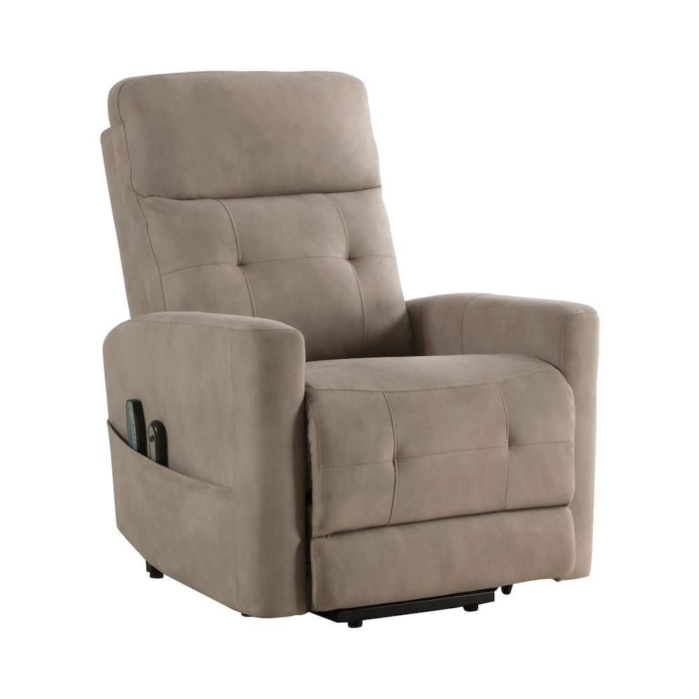 Lexicon Wichita Textured Fabric Power Lift Chair in Brown. Picture 1