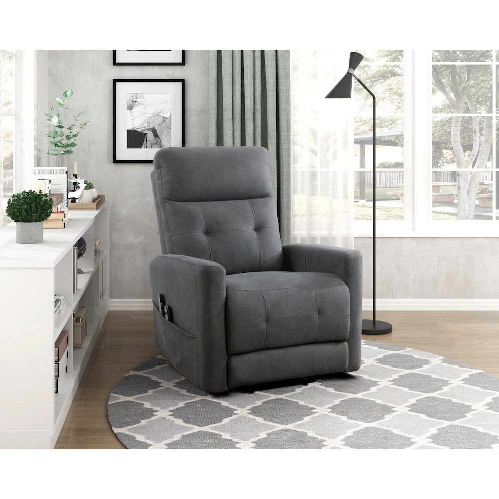 Lexicon Wichita Textured Fabric Power Lift Chair in Dark Gray. Picture 2