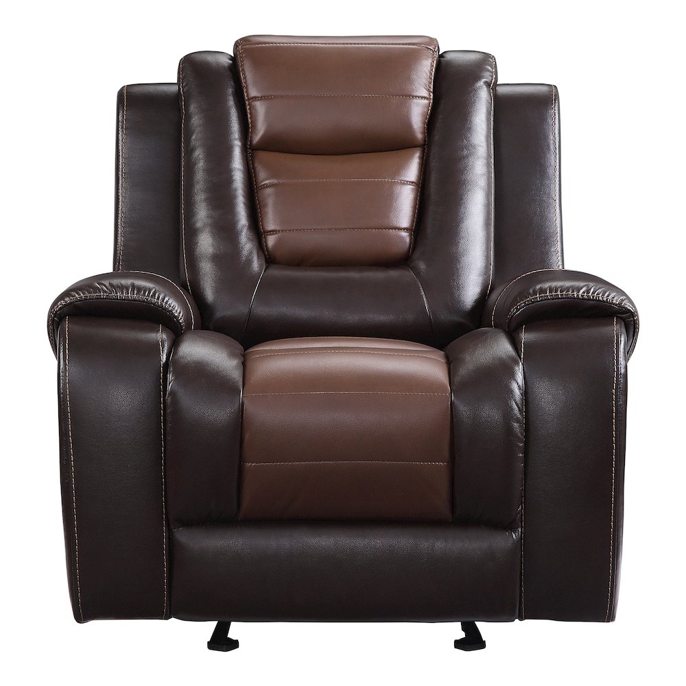 Briscoe Faux Leather Glider Reclining Chair In Light And Dark Brown. Picture 3