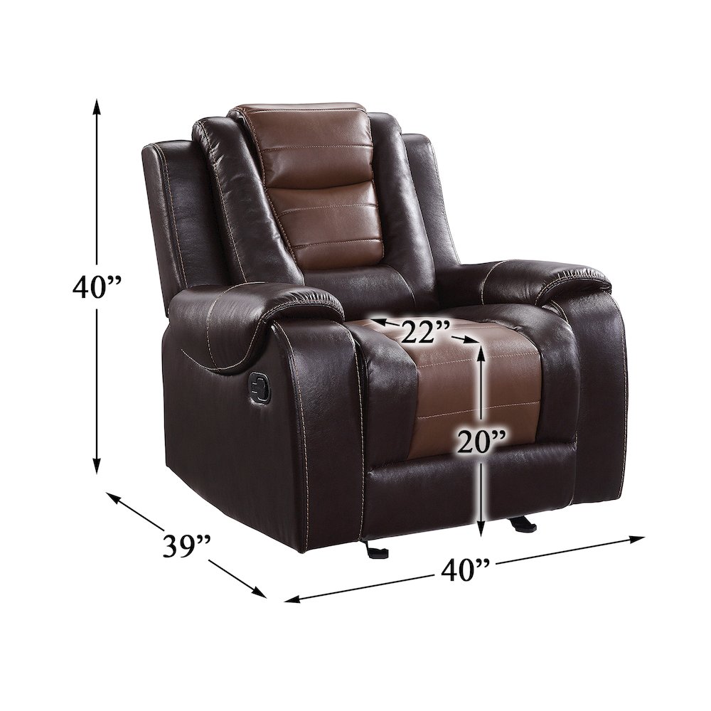 Briscoe Faux Leather Glider Reclining Chair In Light And Dark Brown. Picture 4