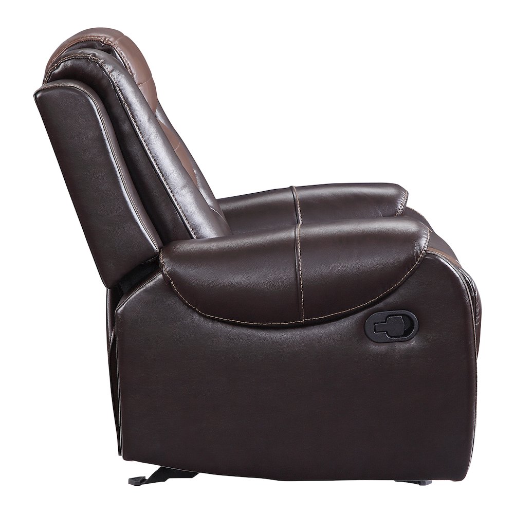 Briscoe Faux Leather Glider Reclining Chair In Light And Dark Brown. Picture 5