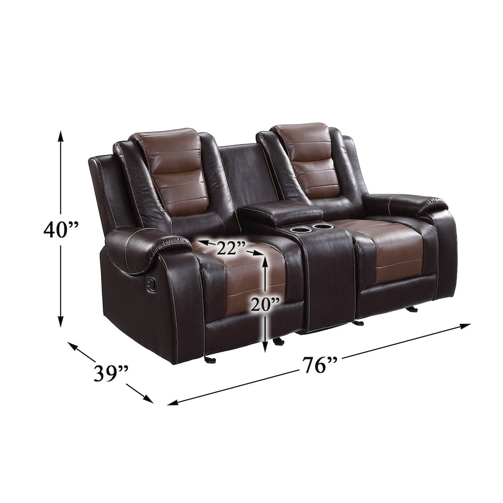 Briscoe Faux Leather Dbl Glidr Rclining Loveseat In Light And Dark Brown. Picture 3