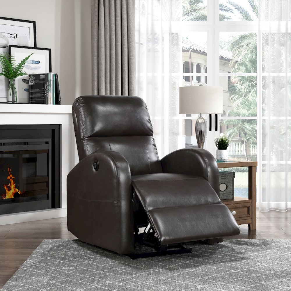 Lexicon Wiley Faux Leather Power Reclining Chair in Brown. Picture 2