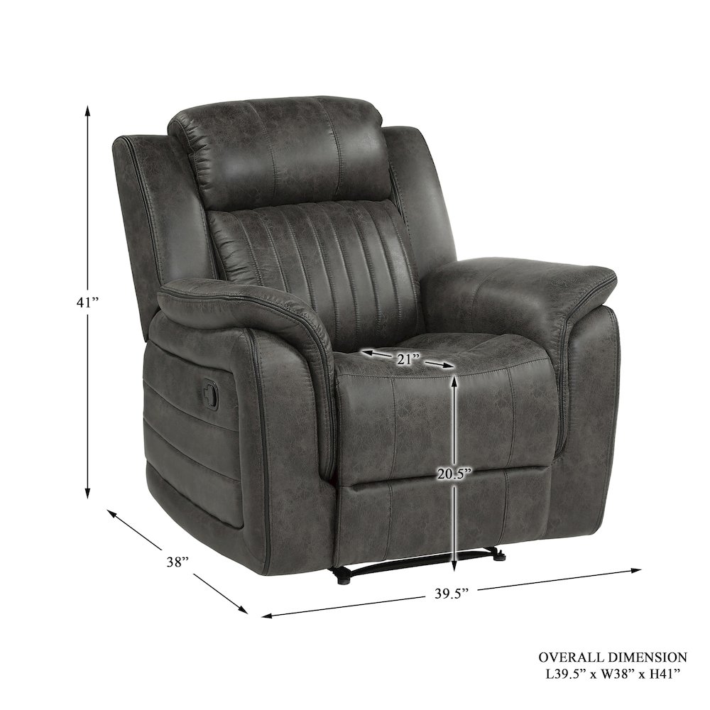 Centeroak Microfiber Reclining Chair In Brownish Gray. Picture 3