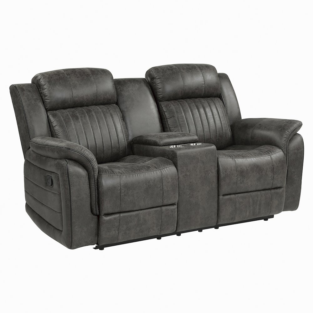 Centeroak Microfiber Double Reclining Loveseat In Brownish Gray. Picture 1