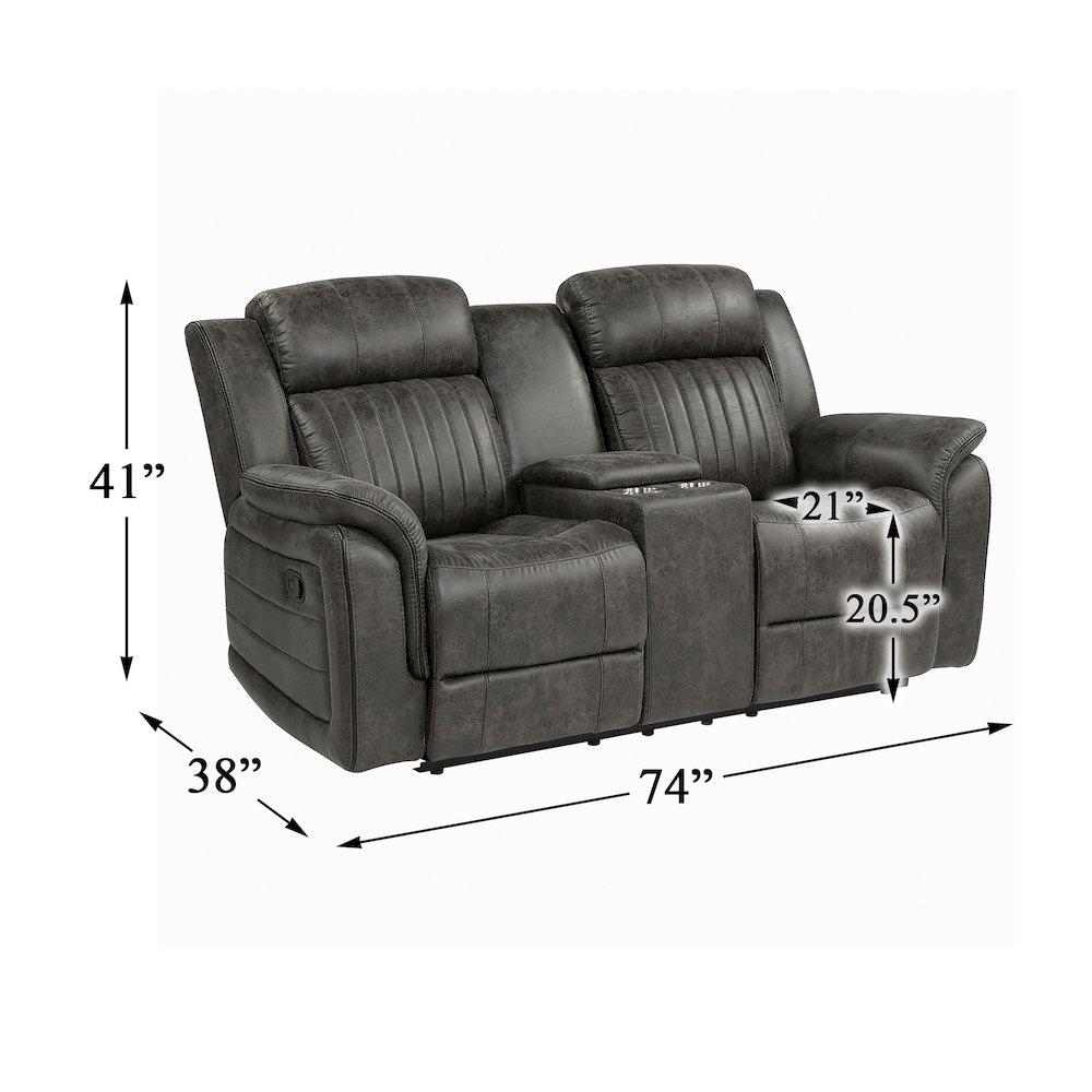 Centeroak Microfiber Double Reclining Loveseat In Brownish Gray. Picture 3
