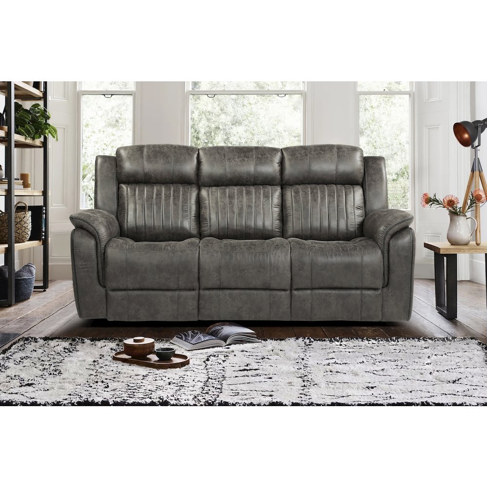 Centeroak Microfiber Double Reclining Sofa In Brownish Gray. Picture 2