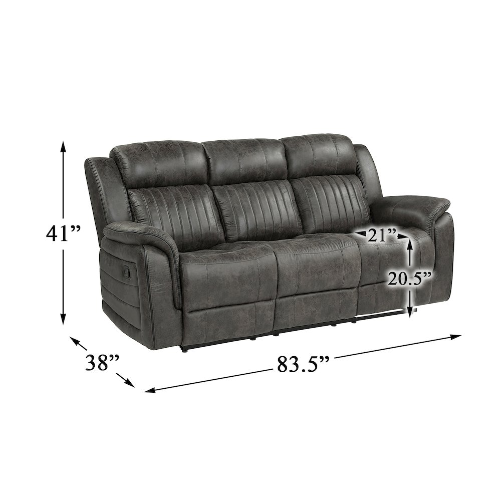 Centeroak Microfiber Double Reclining Sofa In Brownish Gray. Picture 3