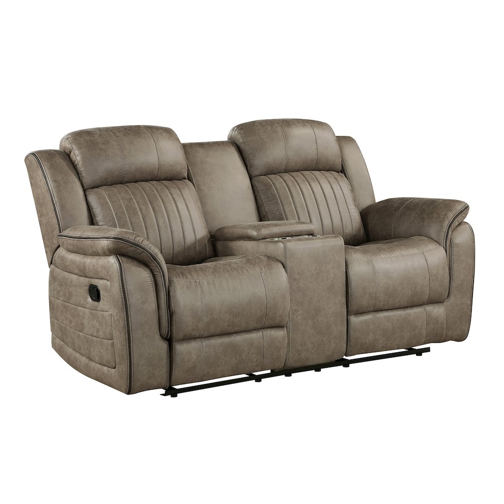 Centeroak Microfiber Double Reclining Loveseat In Sandy Brown. Picture 1