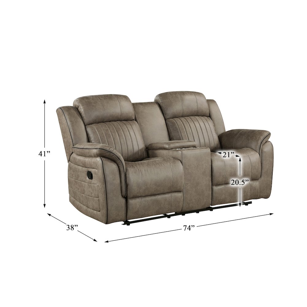 Centeroak Microfiber Double Reclining Loveseat In Sandy Brown. Picture 4