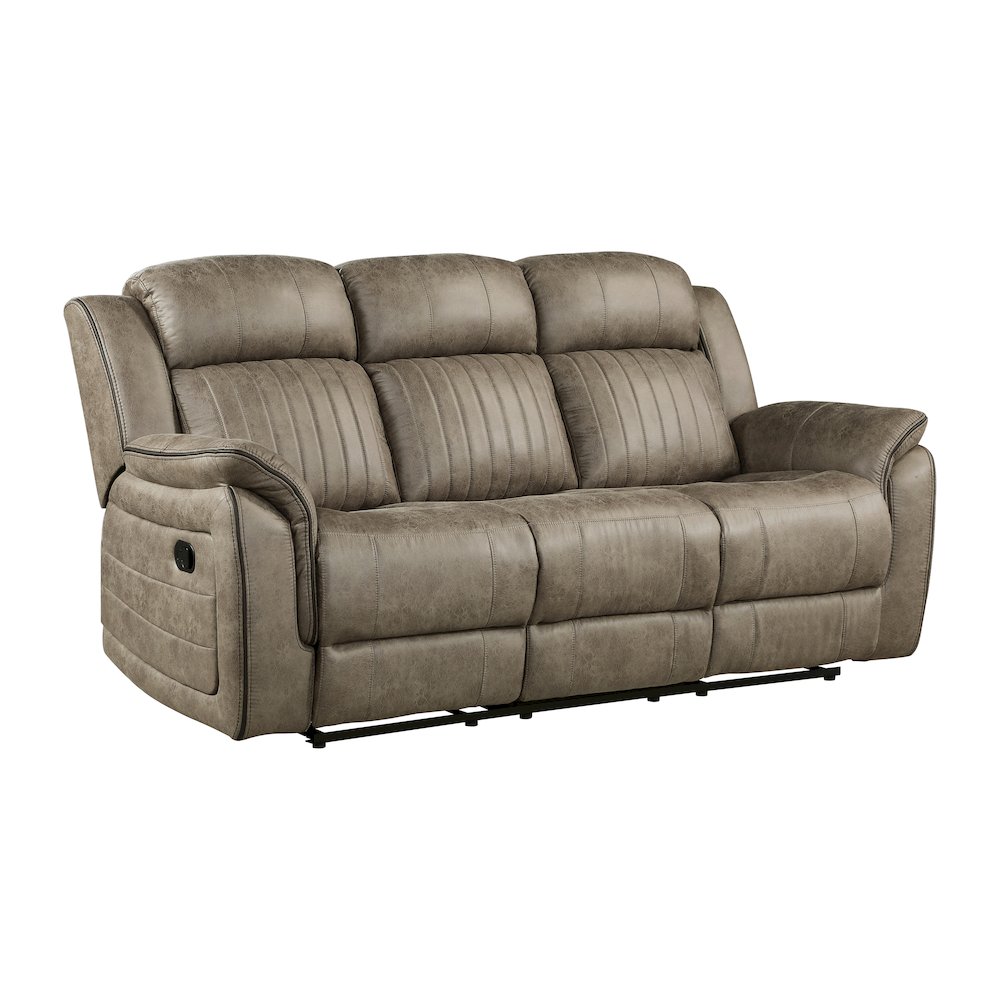 Centeroak Microfiber Double Reclining Sofa In Sandy Brown. Picture 1