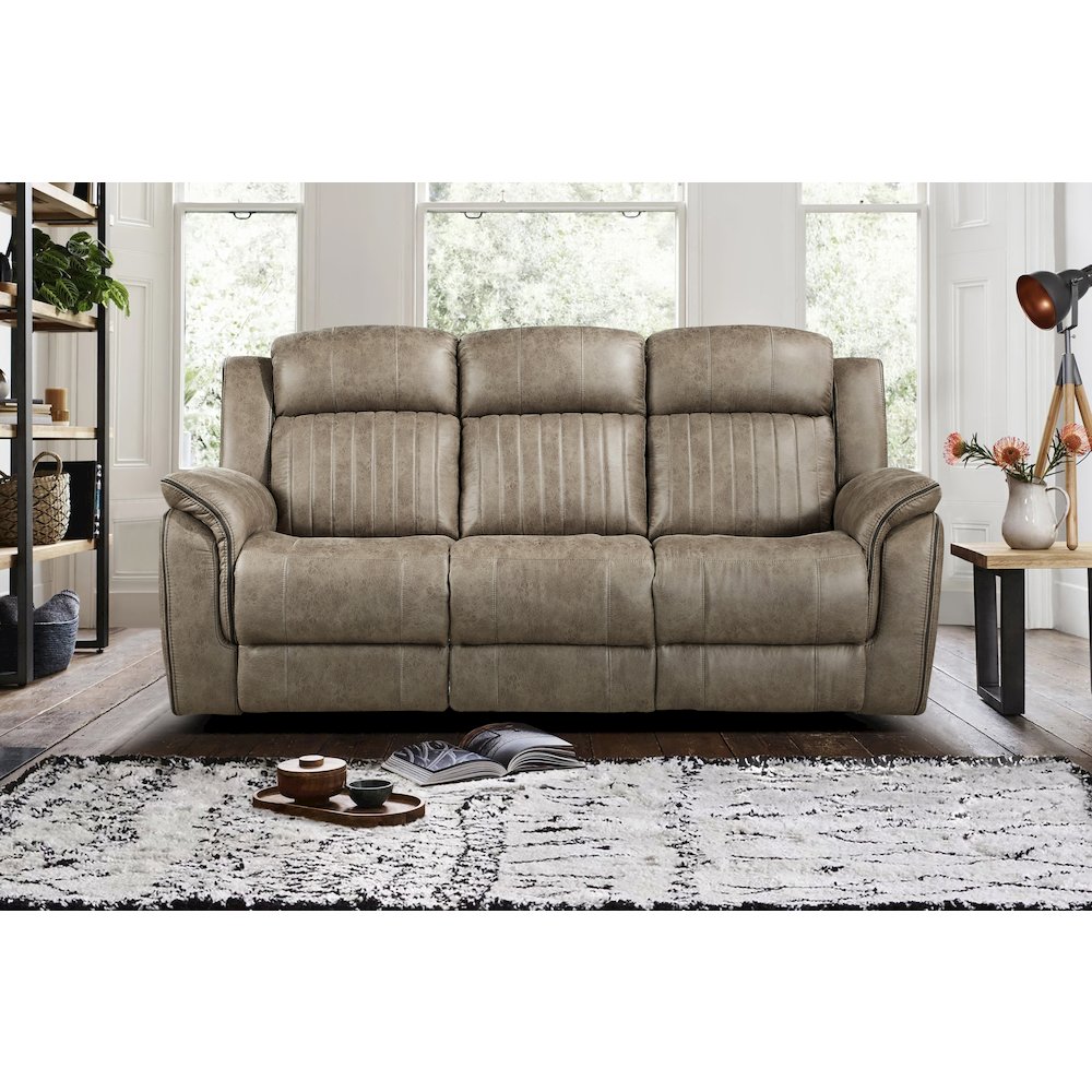 Centeroak Microfiber Double Reclining Sofa In Sandy Brown. Picture 2