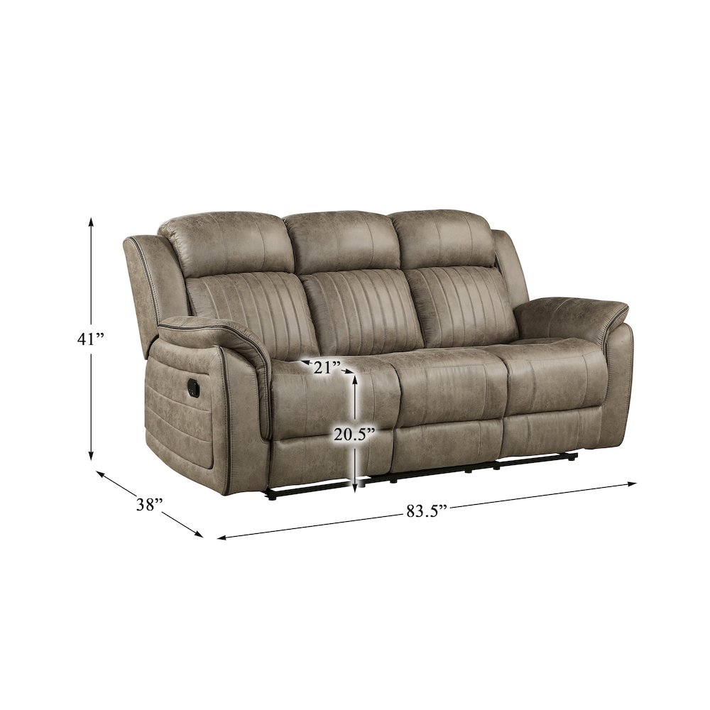 Centeroak Microfiber Double Reclining Sofa In Sandy Brown. Picture 4