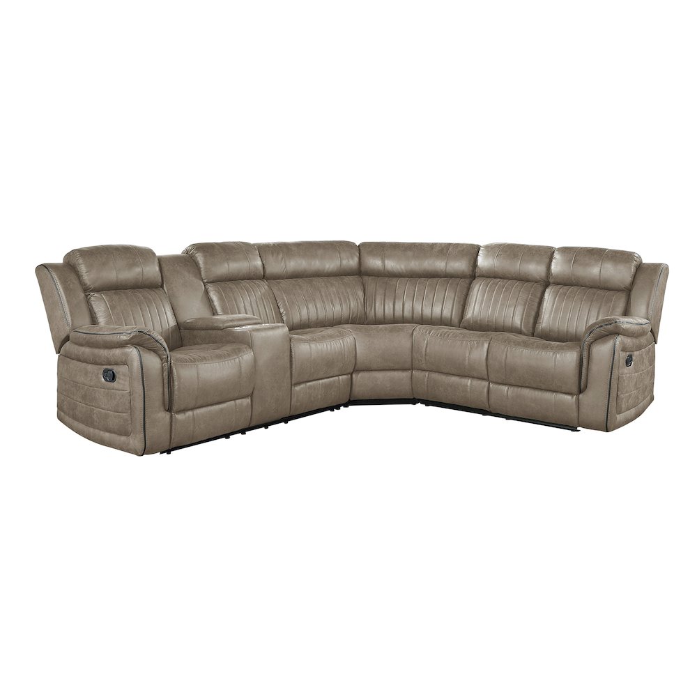 Centeroak Microfiber 3-Piece Reclining Sectional In Dark Brown. Picture 1