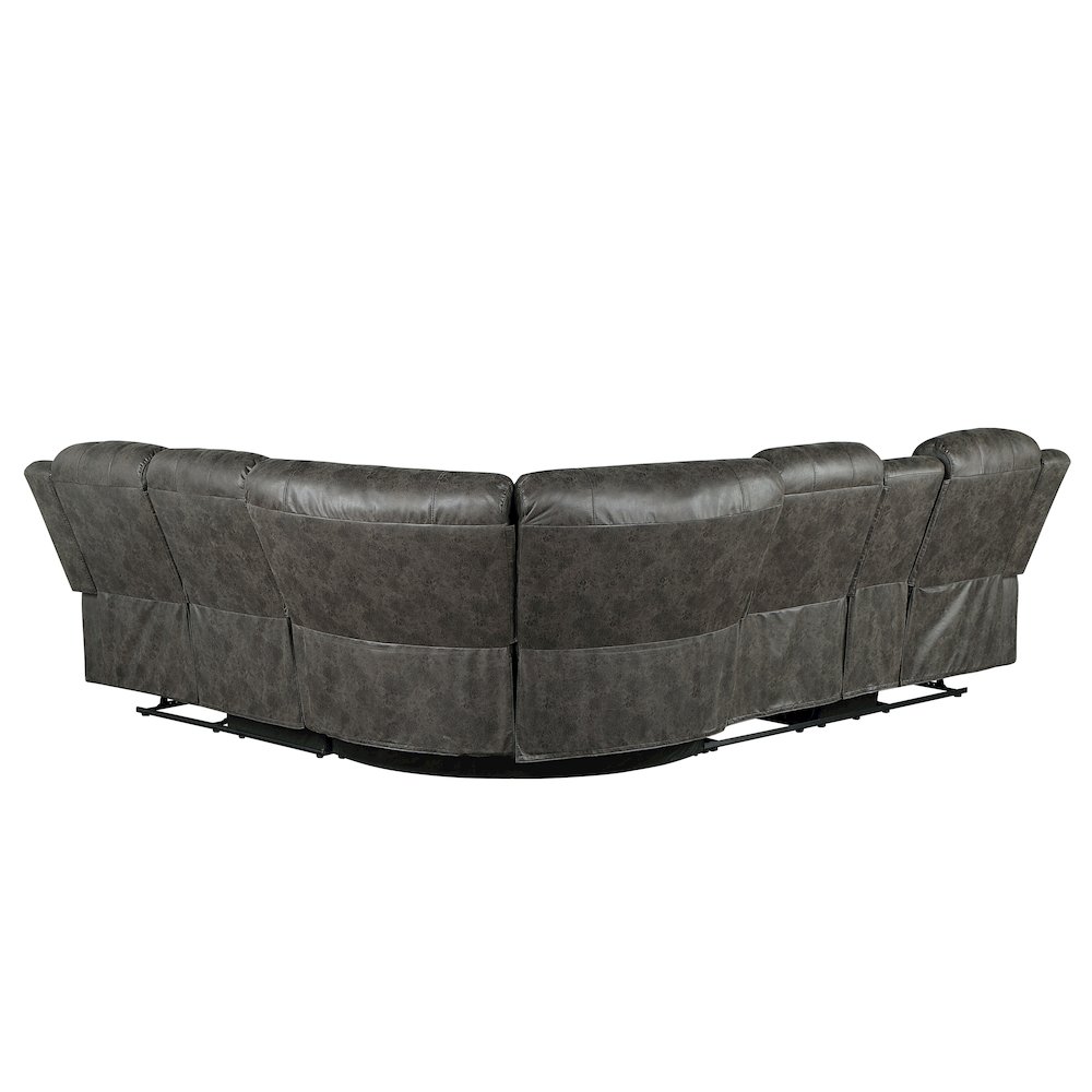 Centeroak Microfiber 3-Piece Reclining Sectional In Dark Brown. Picture 3