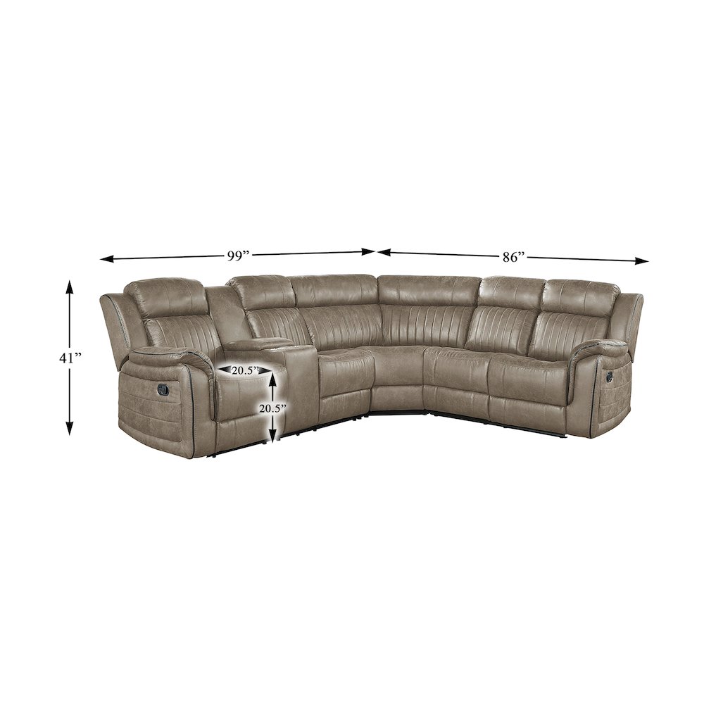 Centeroak Microfiber 3-Piece Reclining Sectional In Dark Brown. Picture 4