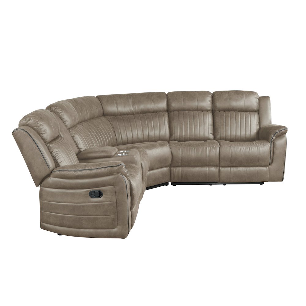Centeroak Microfiber 3-Piece Reclining Sectional In Dark Brown. Picture 5