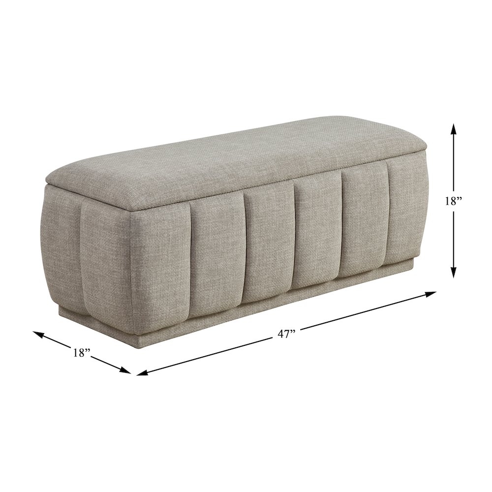 Maize Textured Lift Top Storage Bench in Taupe. Picture 4