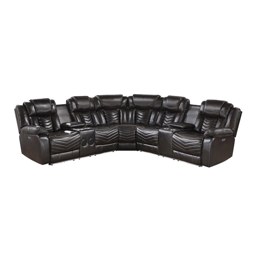 Lexicon Ramone Faux leather 3-Piece Sectional with Consoles in Dark Brown. Picture 1