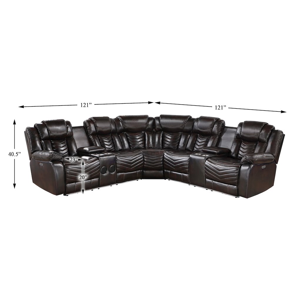 Lexicon Ramone Faux leather 3-Piece Sectional with Consoles in Dark Brown. Picture 4