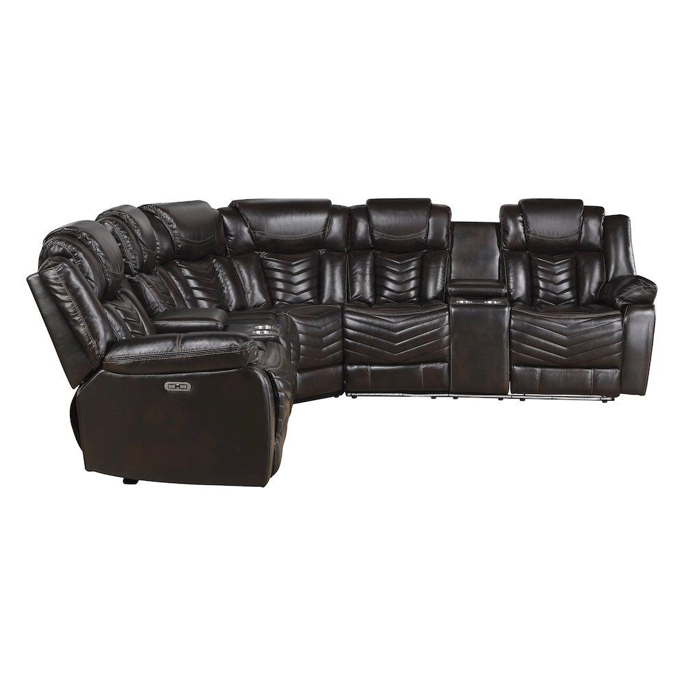 Lexicon Ramone Faux leather 3-Piece Sectional with Consoles in Dark Brown. Picture 5