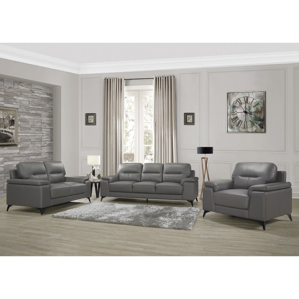 Mischa Leather Arm Chair In Dark Gray. Picture 2
