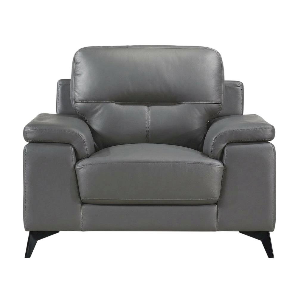 Mischa Leather Accent Chair with Padded Arms for Living Room, Dark Gray. Picture 1