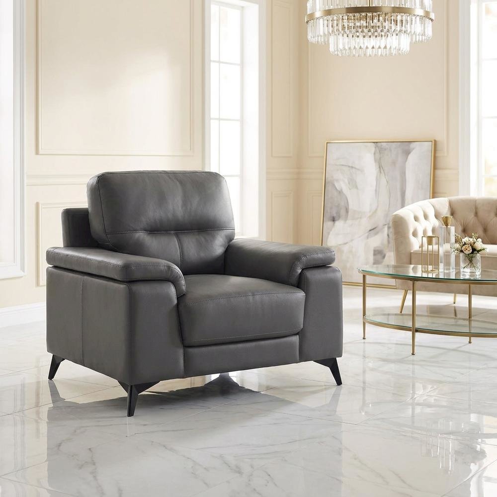 Mischa Leather Accent Chair with Padded Arms for Living Room, Dark Gray. Picture 2