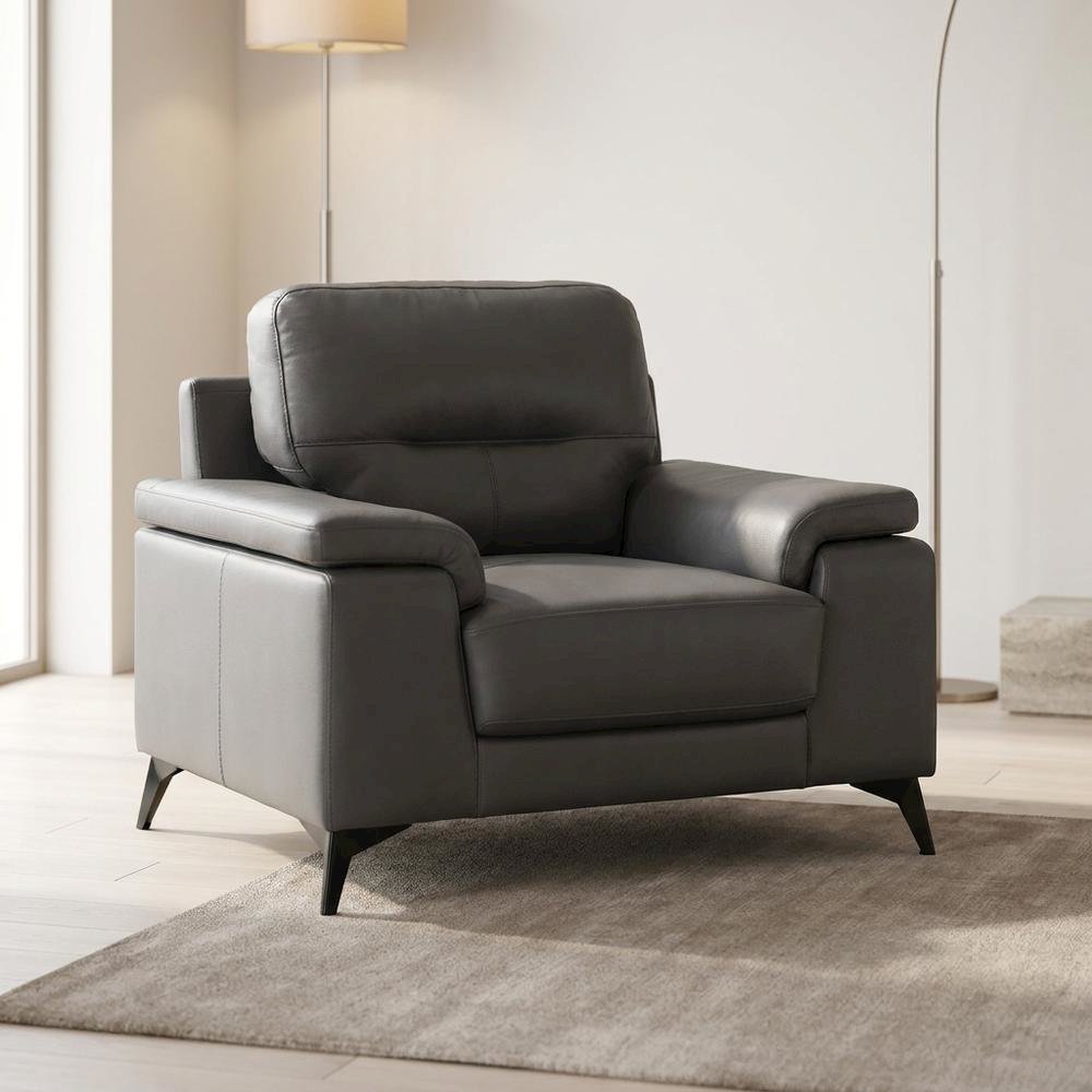 Mischa Leather Accent Chair with Padded Arms for Living Room, Dark Gray. Picture 4