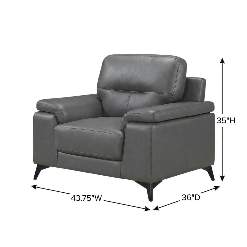Mischa Leather Accent Chair with Padded Arms for Living Room, Dark Gray. Picture 5