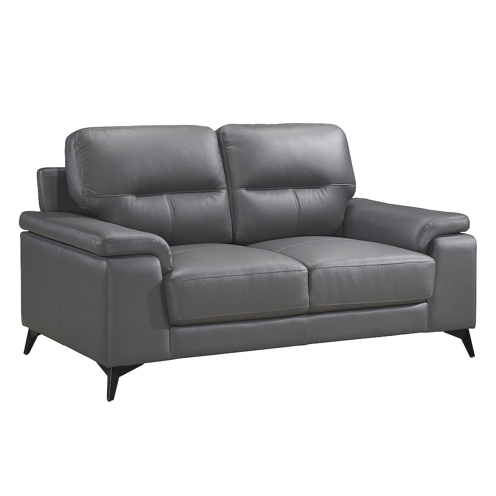 Mischa Leather Love Seat In Dark Gray. Picture 1