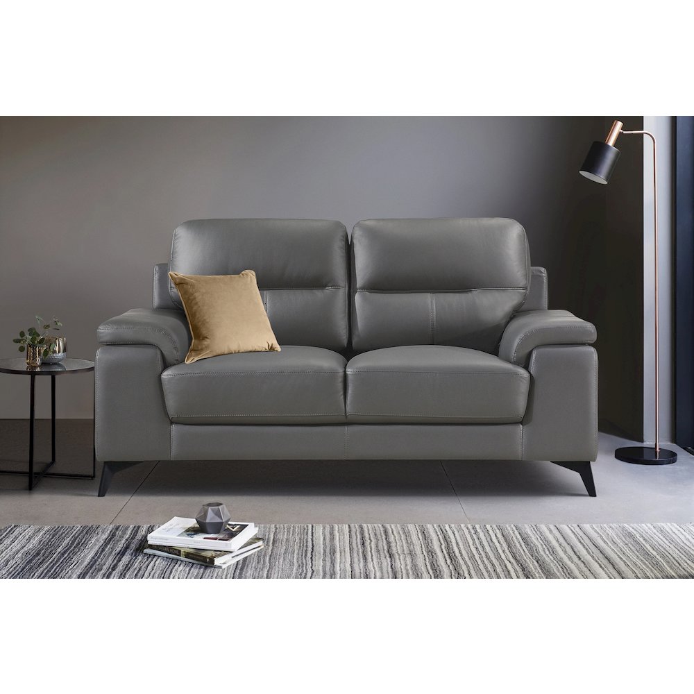 Mischa Leather Love Seat In Dark Gray. Picture 2