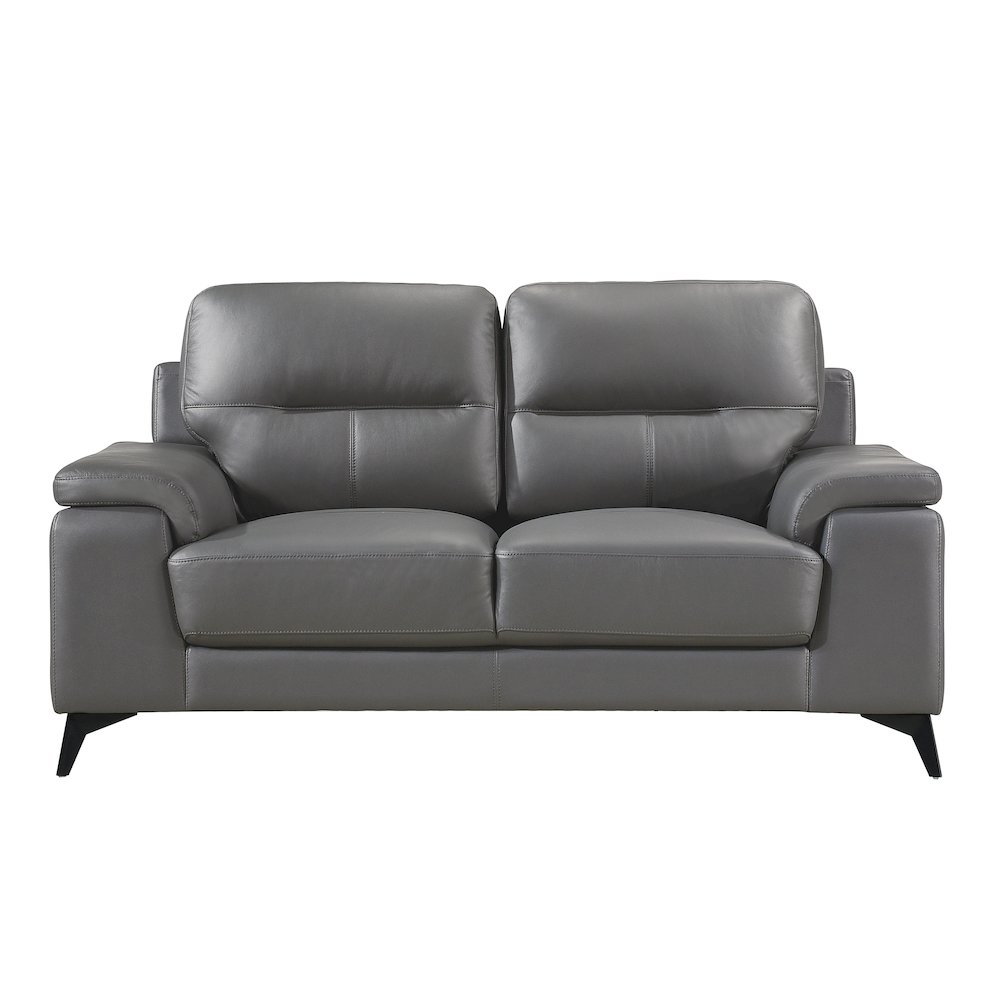 Mischa Leather Love Seat In Dark Gray. Picture 3