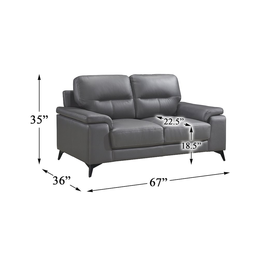 Mischa Leather Love Seat In Dark Gray. Picture 4