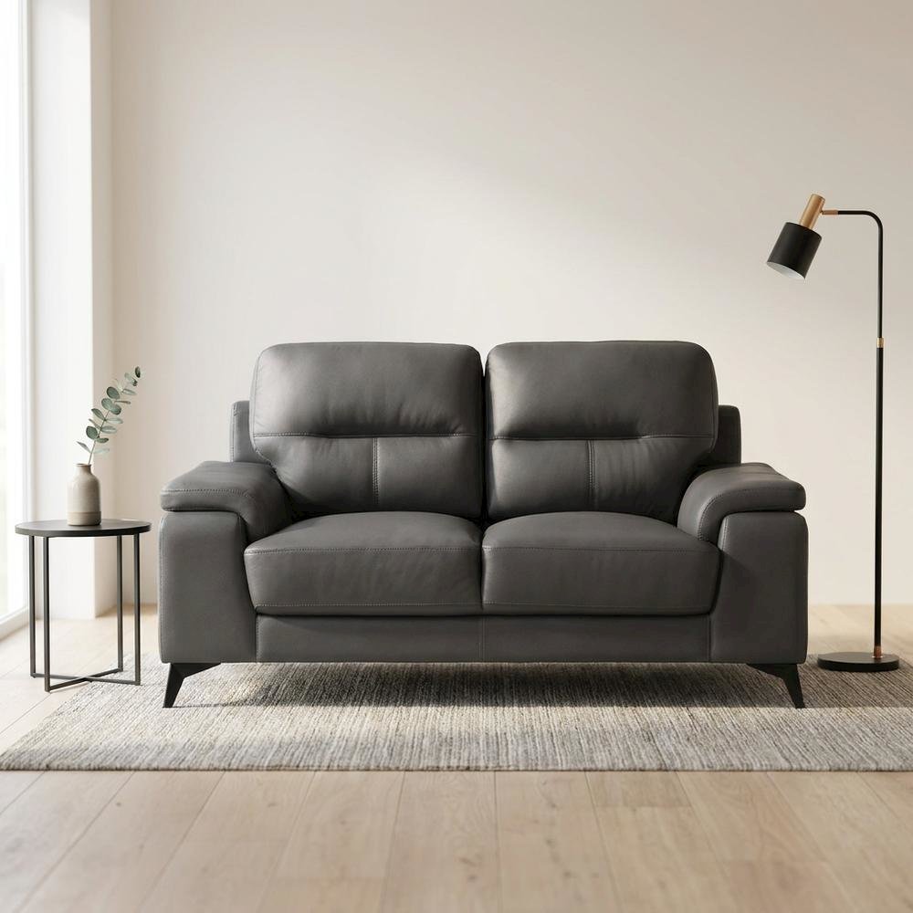 Mischa Leather Loveseat, Small Couch and Love Seat for Living Room, Dark Gray. Picture 2