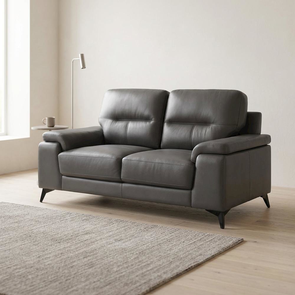 Mischa Leather Loveseat, Small Couch and Love Seat for Living Room, Dark Gray. Picture 4