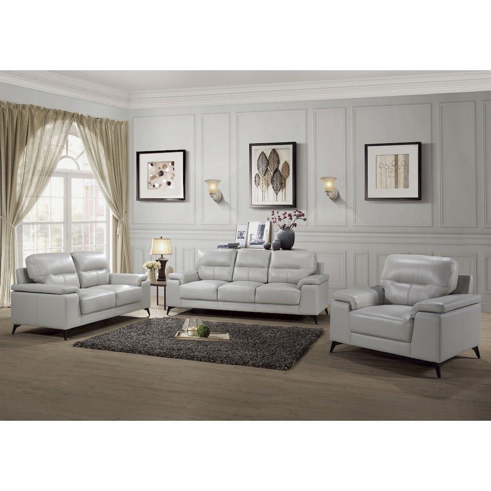 Mischa Leather Arm Chair In Silver Gray. Picture 2